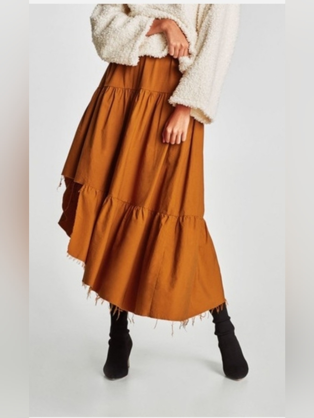 Zara Women’s Tiered Midi Skirt in Burnt Orange:Small